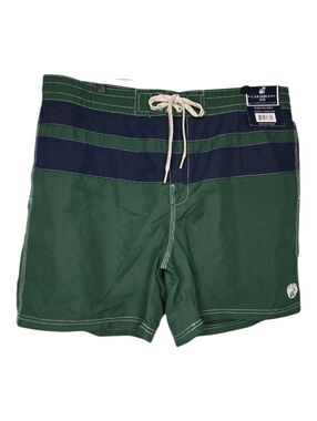 Caribbean Joe Mens Green Navy Bluestriped  Fairway Swim Trunks XXL